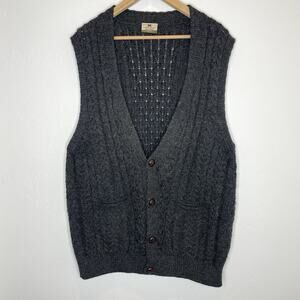 Carraig Donn Sweater Vest Mens XXL 100% Wool Dark Gray Cardigan Button Up